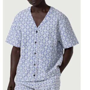 HONOR THE GIFT mens embroidered short sleeve medium button-up shirt in blue